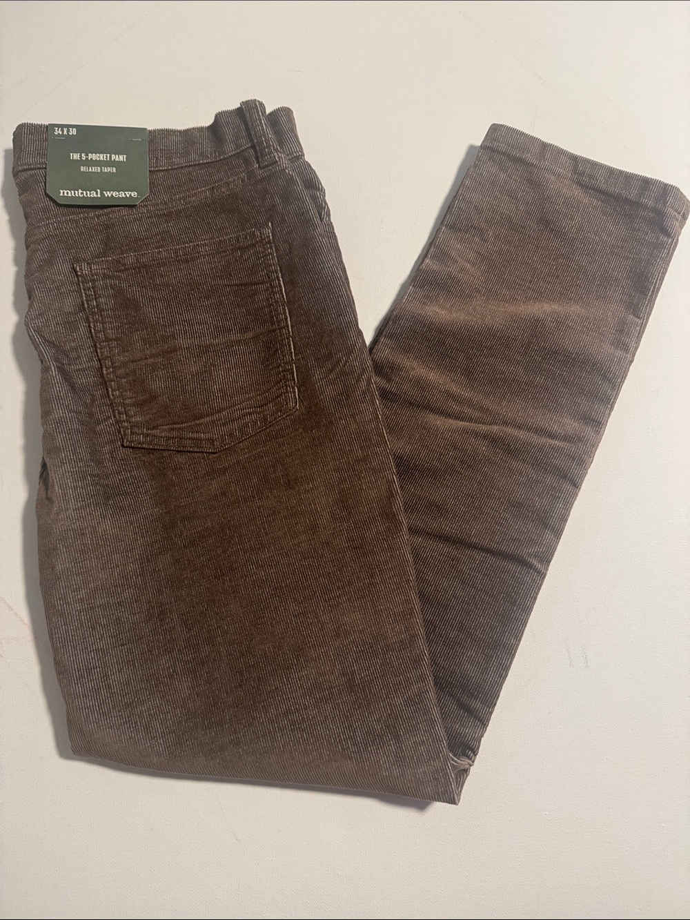 Corduroy Pants Mens 34 30 Brown Relaxed Taper Mutual Weave